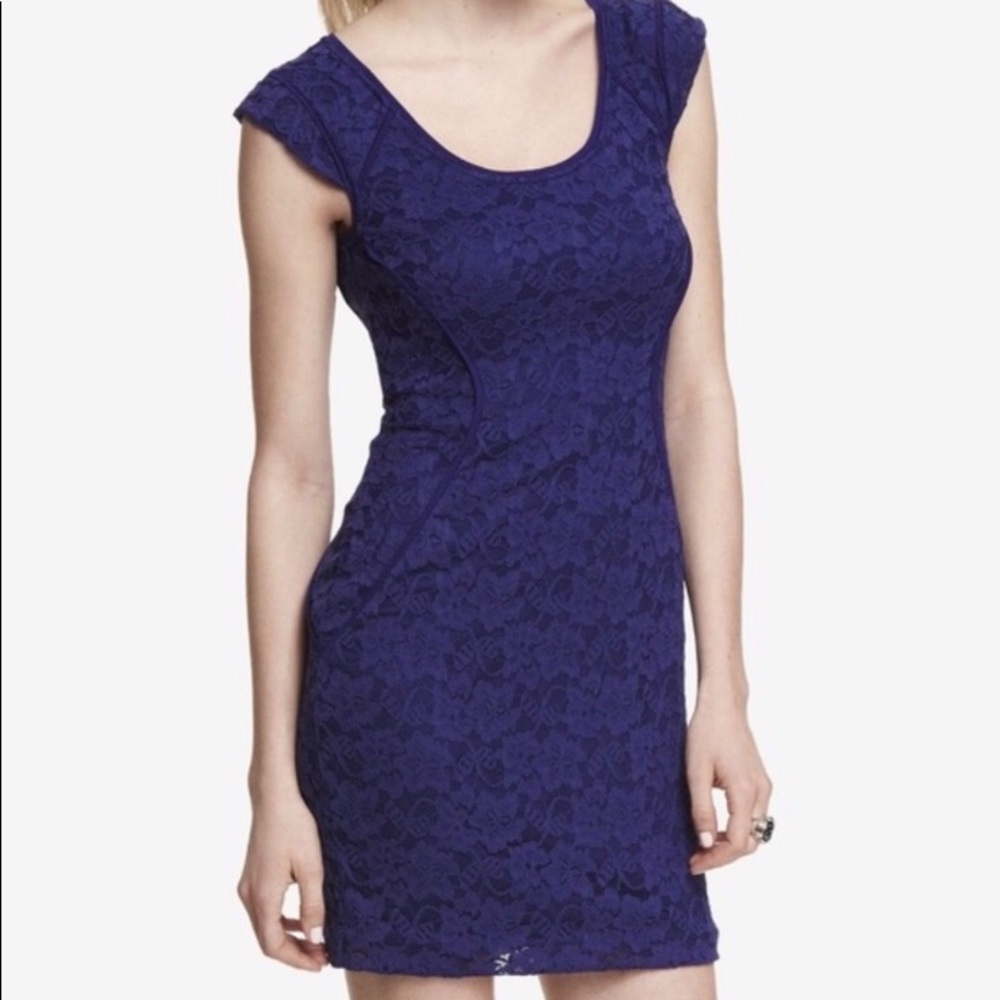 Express Blue Lace Cap Sleeve Dress NWT